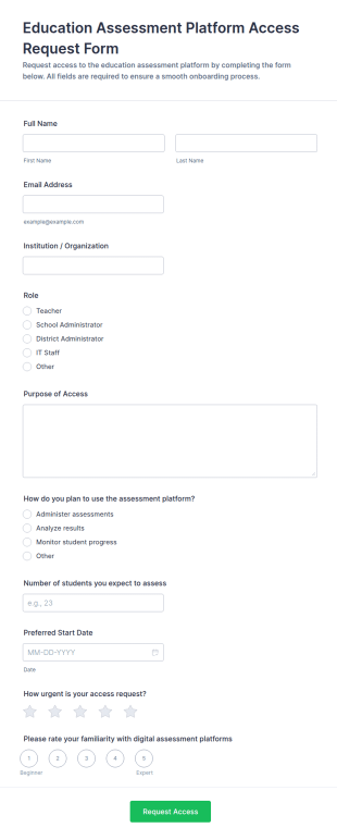 Education Assessment Platform Access Request Form Template
