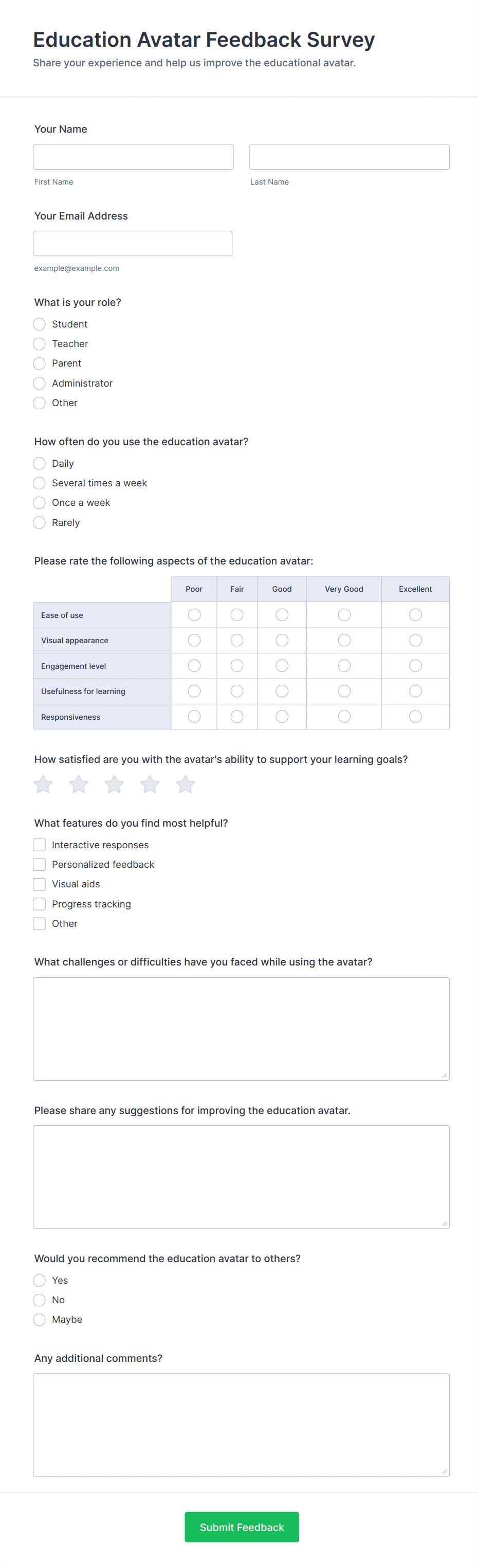 Education Avatar Feedback Survey Form Template | Jotform
