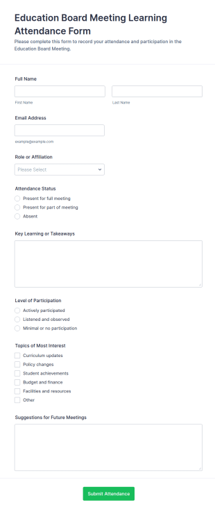 Education Board Meeting Learning Attendance Form Template