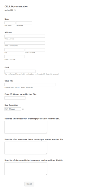 Educational Course Certificate Form Template