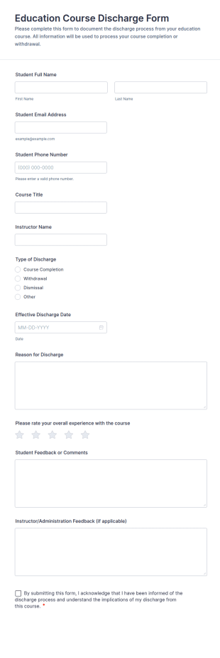 Education Course Discharge Form Template
