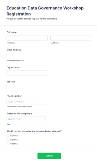 Education Data Governance Workshop Registration Form Template