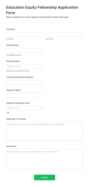 Education Equity Fellowship Application Form Template