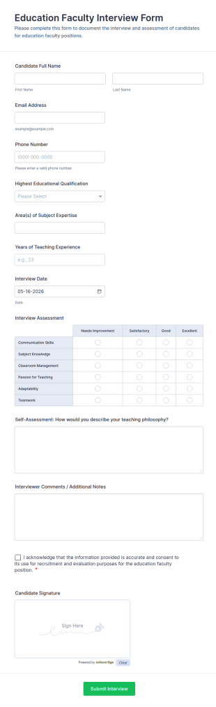 Education Faculty Interview Form Template