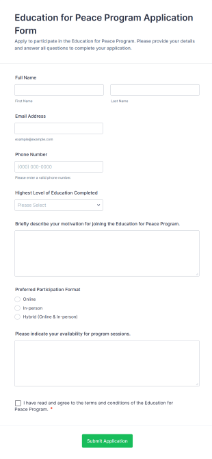 Education For Peace Program Application Form Template