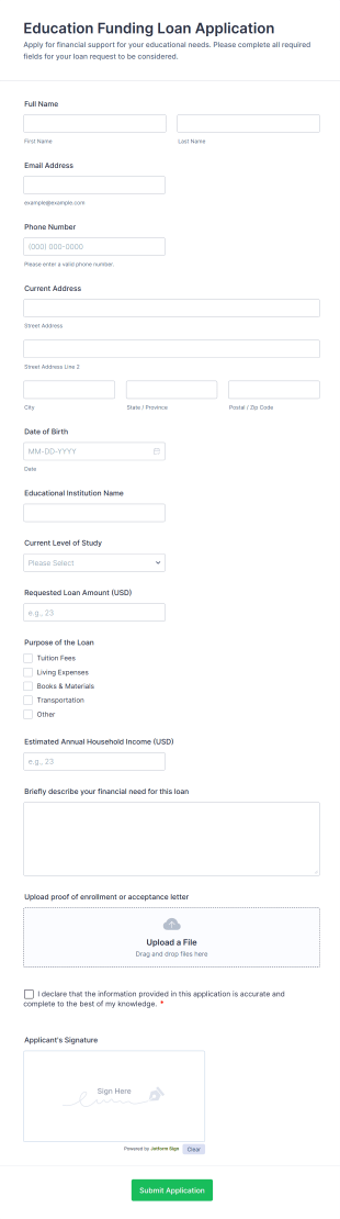 Education Funding Loan Application Form Template