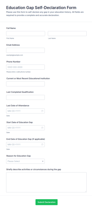 Education Gap Self Declaration Form Template