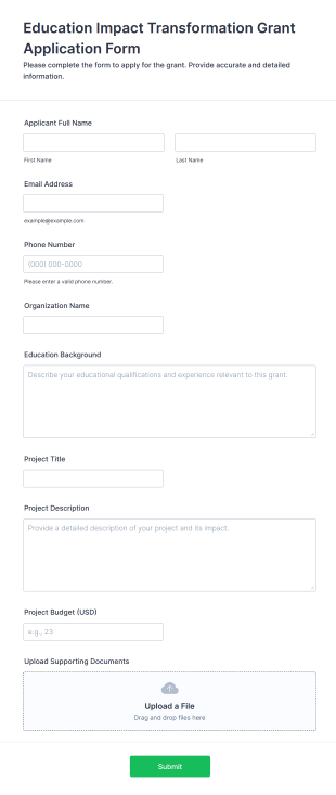 Education Impact Transformation Grant Application Form Form Template