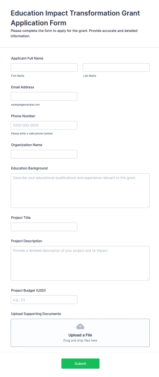 Education Impact Transformation Grant Application Form Template