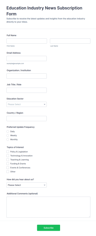 Education Industry News Subscription Form Template