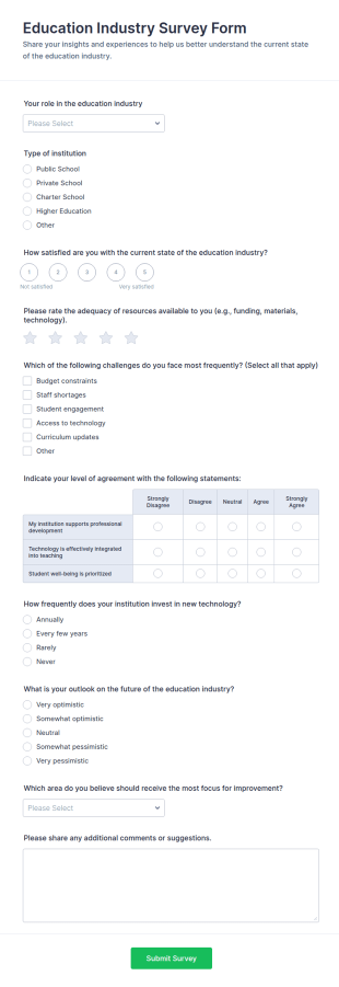 Education Industry Survey Form Template