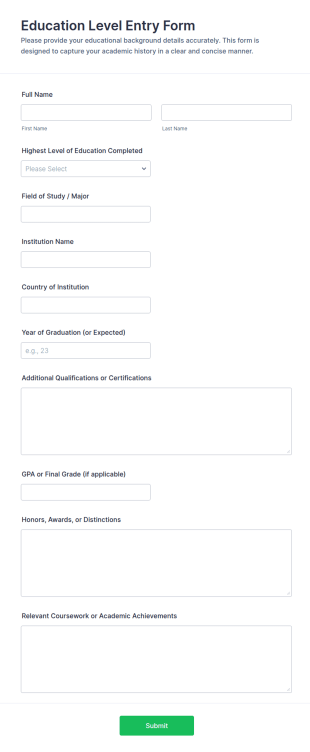 Education Level Entry Form Template