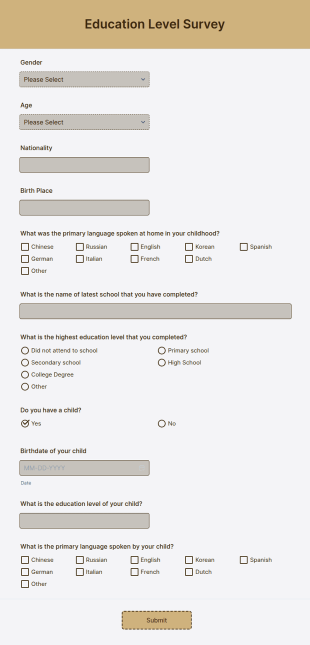 Education Level Survey Form Template