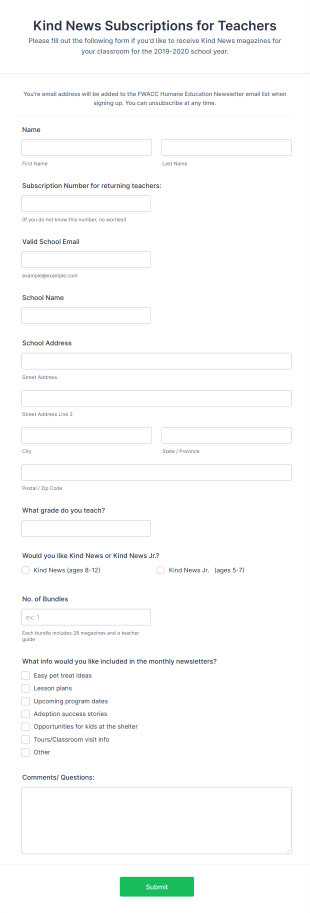 Education Magazine Request Form Template