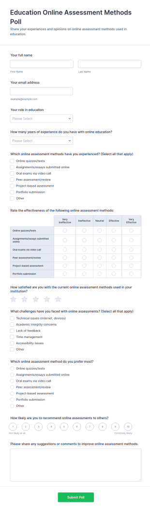 Education Online Assessment Methods Poll Form Template