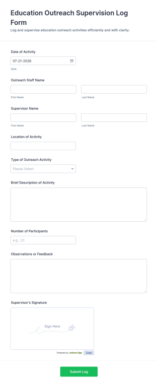 Education Outreach Supervision Log Form Template