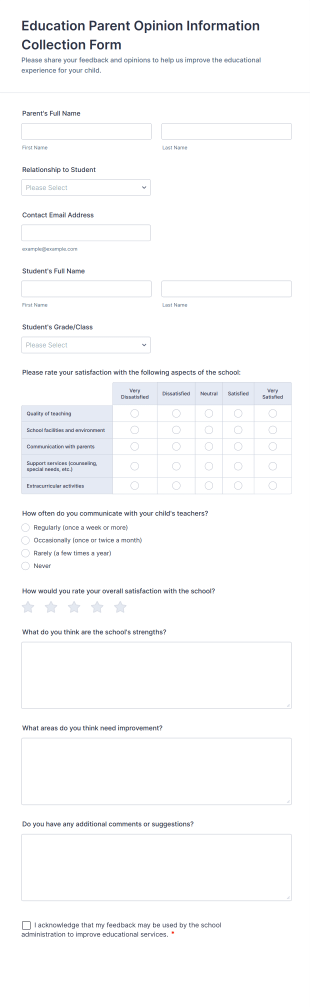 Education Parent Opinion Information Collection Form Template