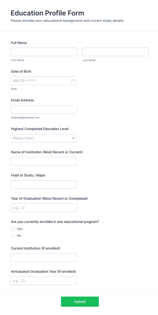 Education Profile Form Template