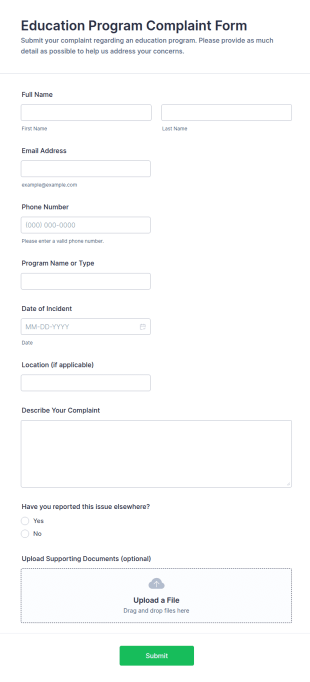 Education Program Complaint Form Template
