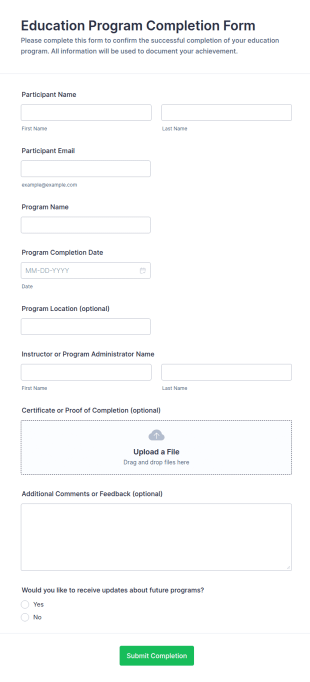 Education Program Completion Form Template