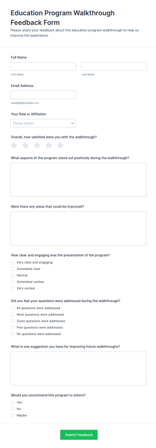 Education Program Walkthrough Feedback Form Template