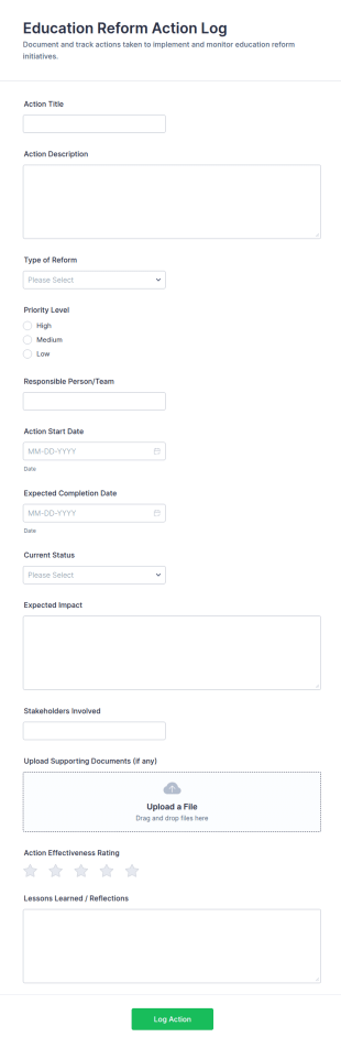 Education Reform Action Log Form Template