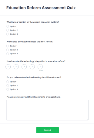 Education Reform Assessment Quiz Form Template