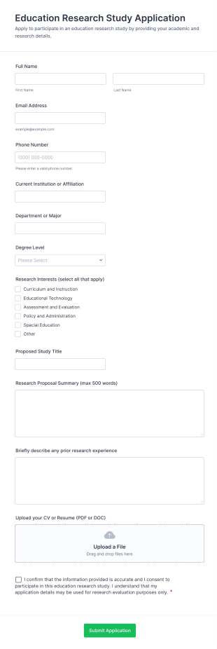 Education Research Study Application Form Template