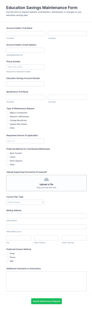 Education Savings Maintenance Form Template
