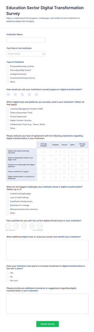 Education Sector Digital Transformation Survey Form Template