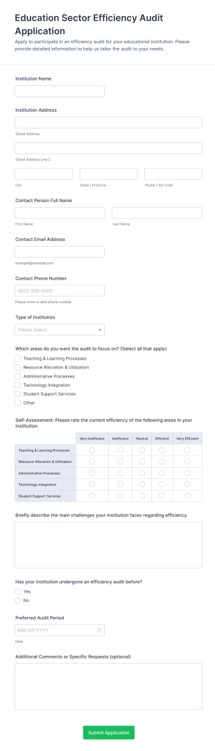 Education Sector Efficiency Audit Application Form Template
