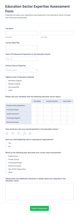 Education Sector Expertise Assessment Form Template