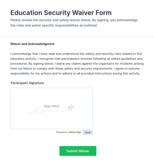 Education Security Waiver Form Template