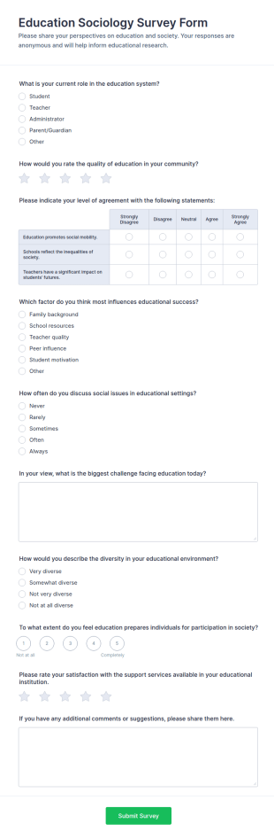 Education Sociology Survey Form Template