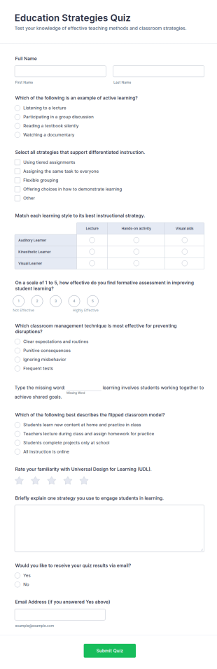 Education Strategies Quiz Form Template