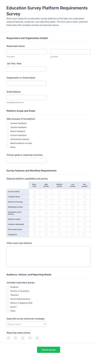 Education Survey Platform Requirements Survey Form Template