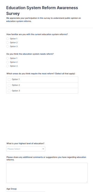 Education System Reform Awareness Survey Form Template