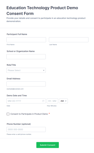 Education Technology Product Demo Consent Form Template