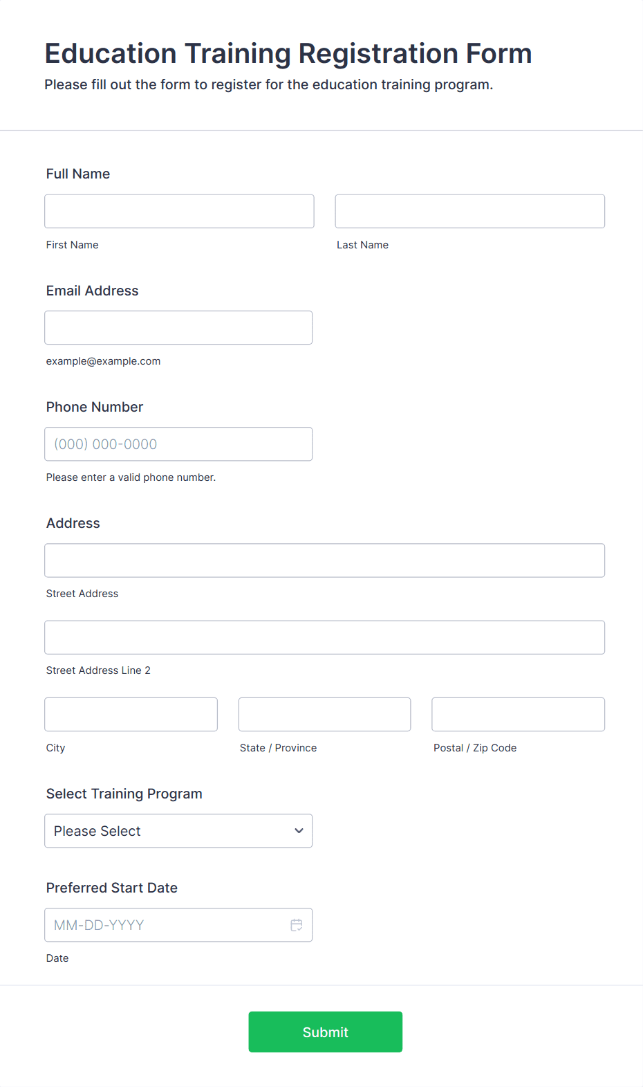 Education Training Registration Form Template | Jotform