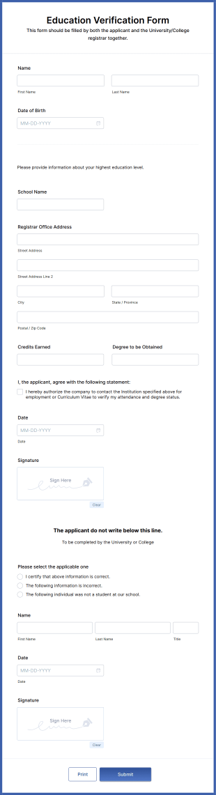 Education Verification Form Template