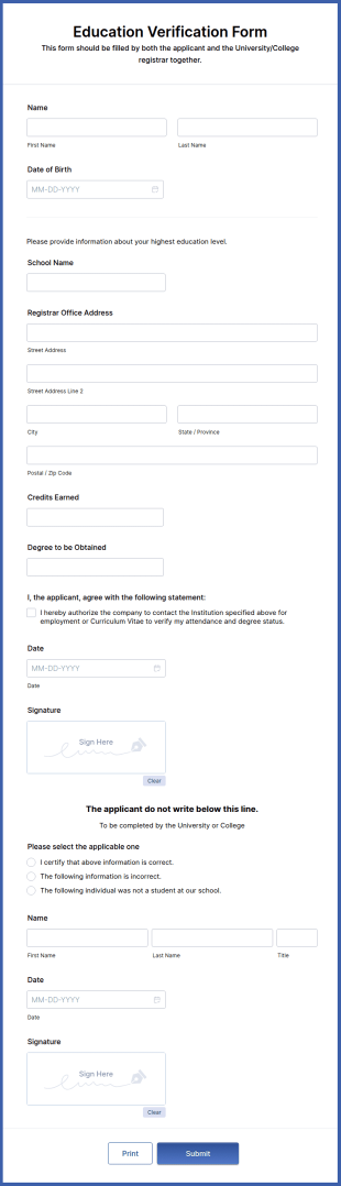 Education Verification Form Template