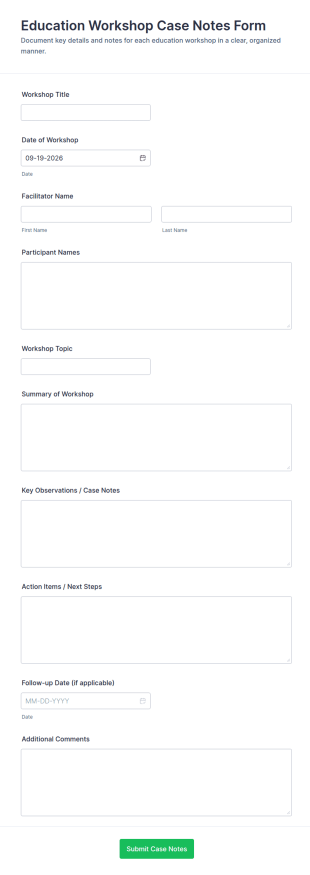 Education Workshop Case Notes Form Template