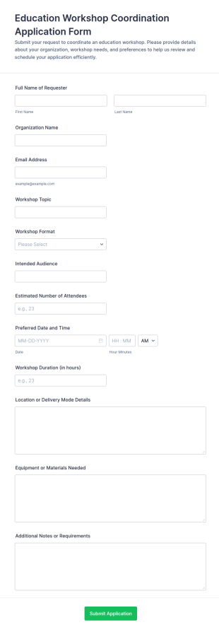 Education Workshop Coordination Application Form Template