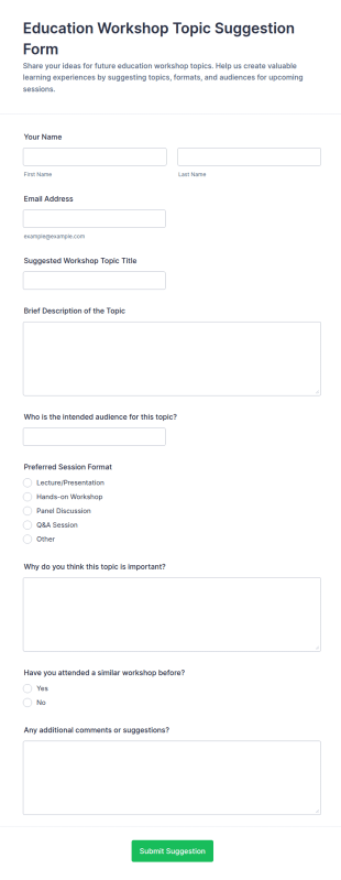 Education Workshop Topic Suggestion Form Template