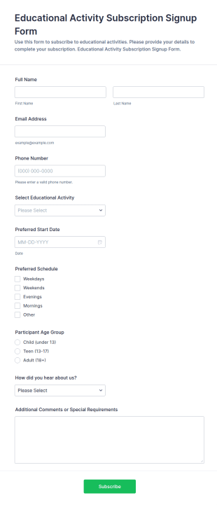 Educational Activity Subscription Signup Form Template