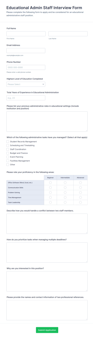 Educational Admin Staff Interview Form Template