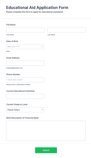 Educational Aid Application Form Template