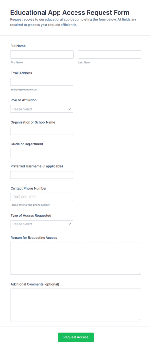 Educational App Access Request Form Template