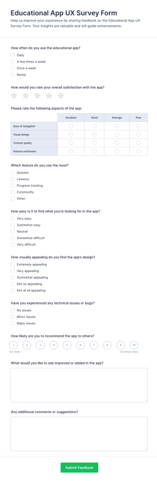 Educational App UX Survey Form Template