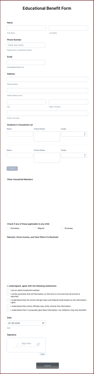 Educational Benefit Form Template